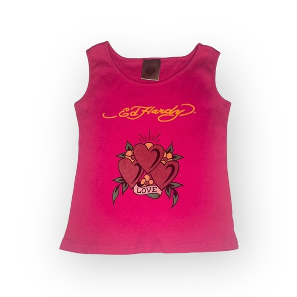 Y2K: OG Ed Hardy ❤︎︎ Love Tattoo Ribbed Tank ❤︎︎ Hot Pink ❤︎︎ Girl 10 XXS XS ❤︎︎ - Picture 14 of 16